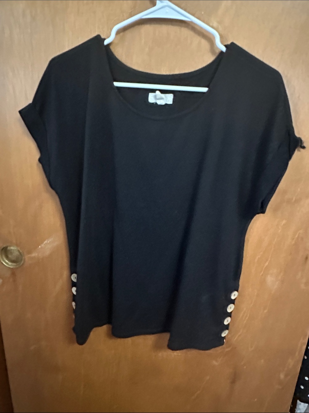 Cupio Black Short Sleeve Tee with Side Button Detail